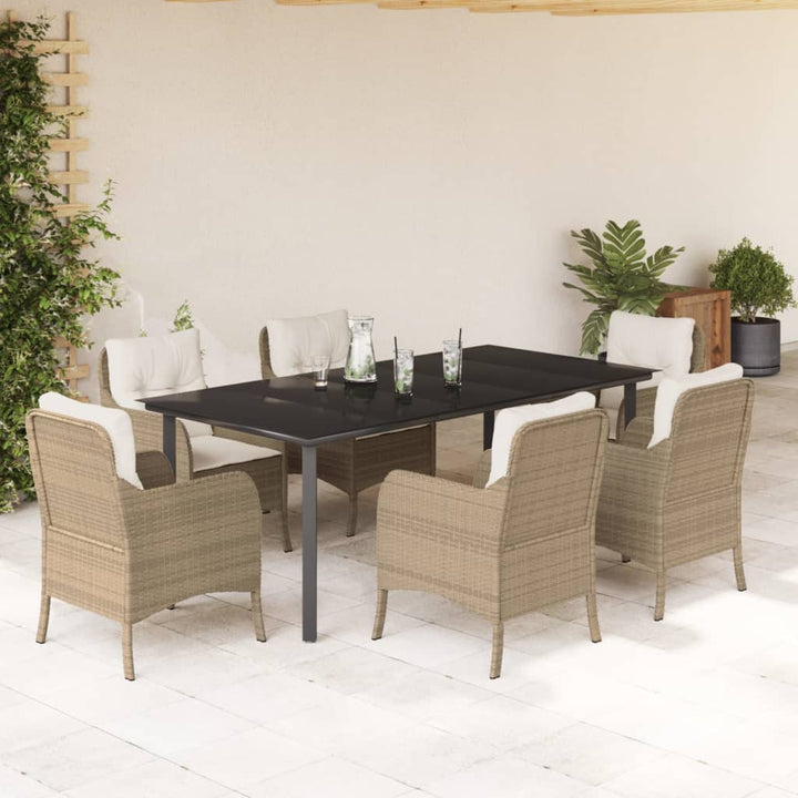 spisebordssæt til haven 7 dele med hynder polyrattan beige