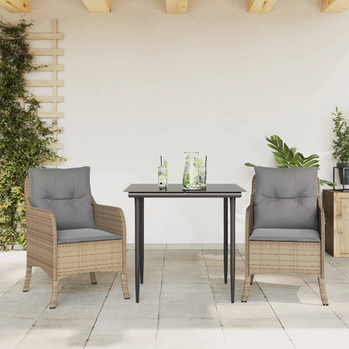 spisebordssæt til haven 3 dele med hynder polyrattan beige