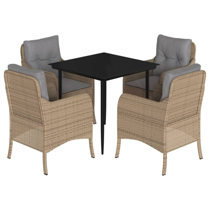 spisebordssæt til haven 5 dele med hynder polyrattan beige
