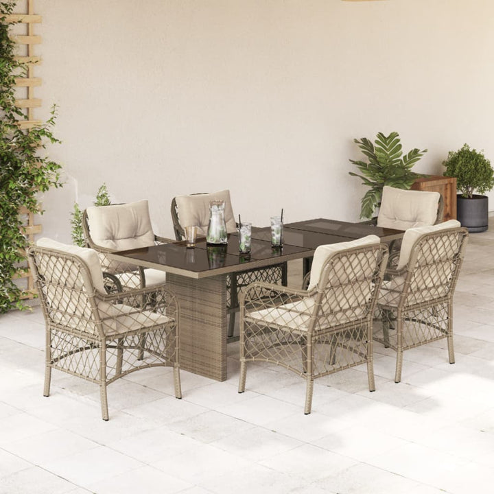 spisebordssæt til haven 7 dele med hynder polyrattan beige