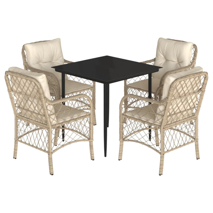 spisebordssæt til haven 5 dele med hynder polyrattan beige