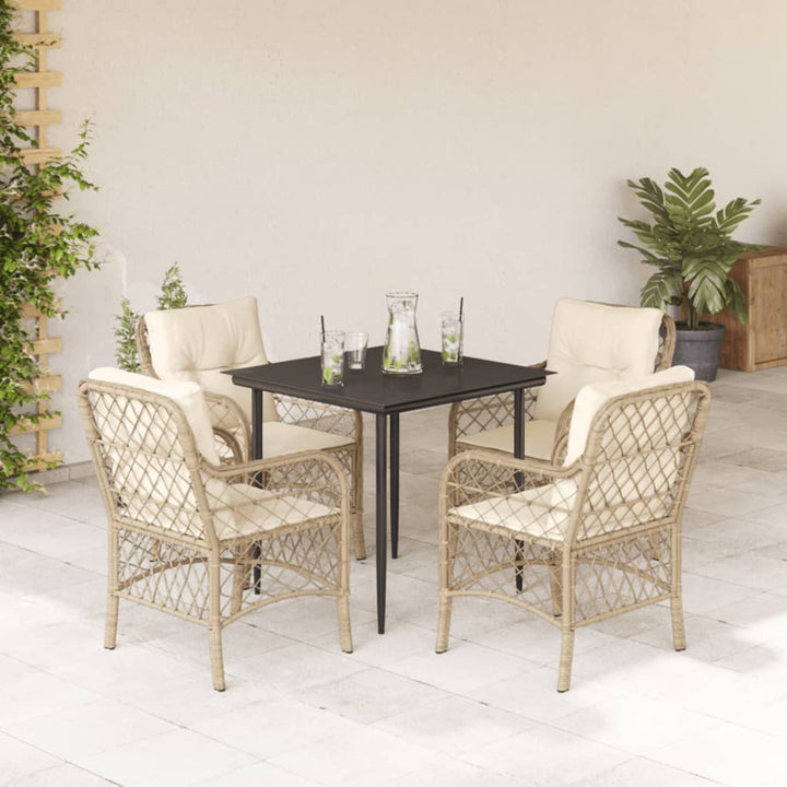 spisebordssæt til haven 5 dele med hynder polyrattan beige