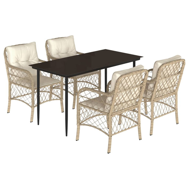 spisebordssæt til haven 5 dele med hynder polyrattan beige
