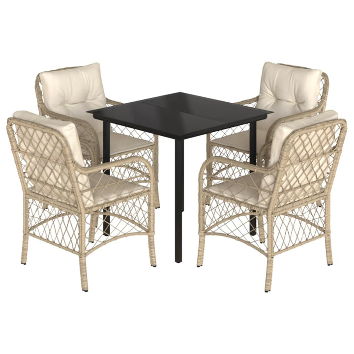 spisebordssæt til haven 5 dele med hynder polyrattan beige