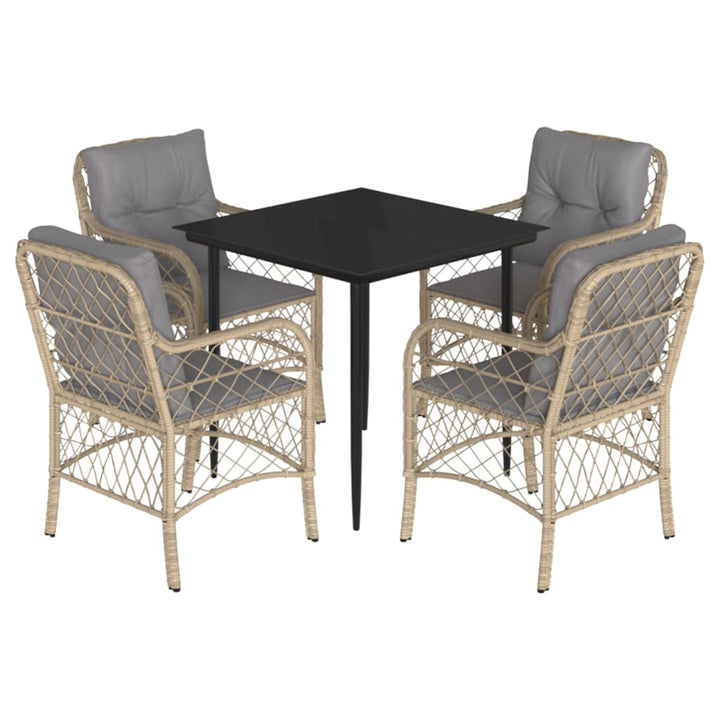 spisebordssæt til haven 5 dele med hynder polyrattan beige