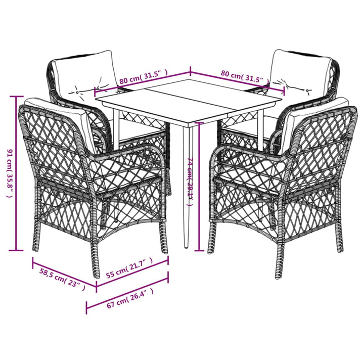 spisebordssæt til haven 5 dele med hynder polyrattan beige