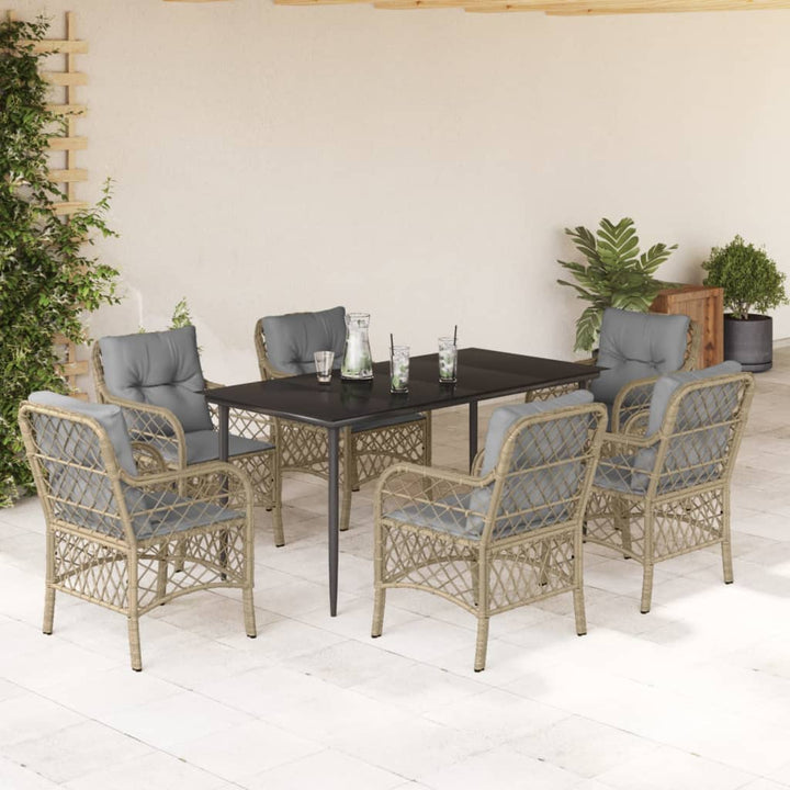 spisebordssæt til haven 7 dele med hynder polyrattan beige