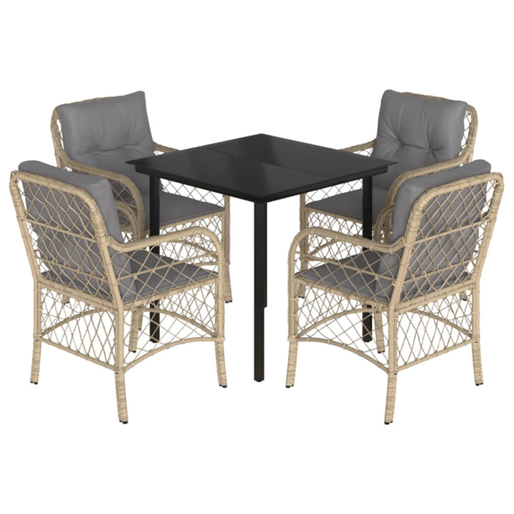 spisebordssæt til haven 5 dele med hynder polyrattan beige
