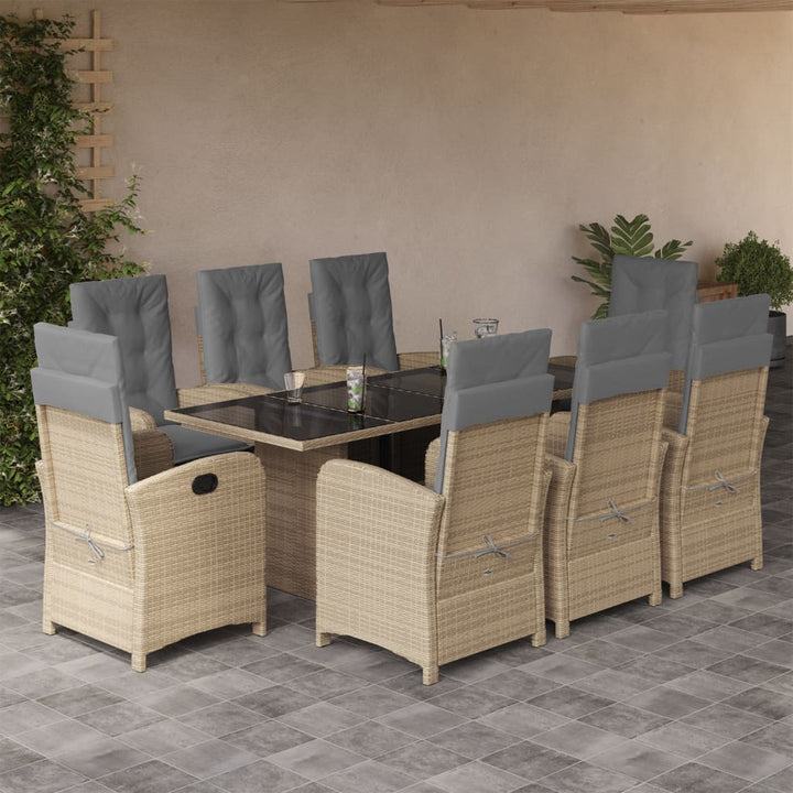 spisebordssæt til haven 9 dele med hynder polyrattan beige