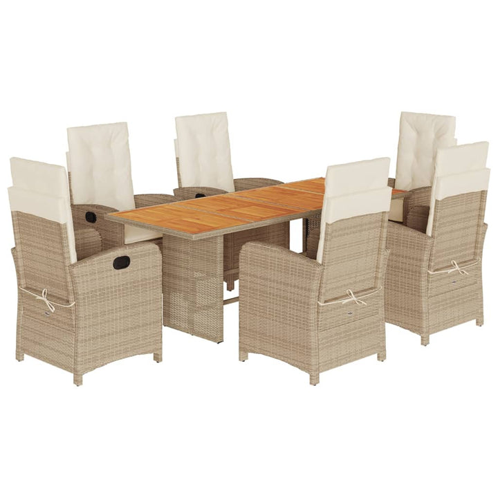 spisebordssæt til haven 7 dele med hynder polyrattan beige