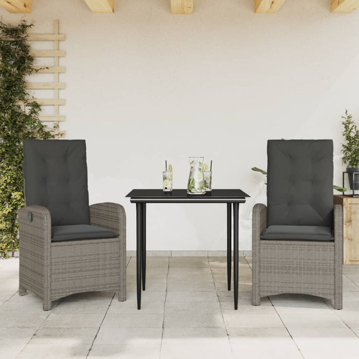 spisebordssæt til haven 3 dele med hynder polyrattan grå