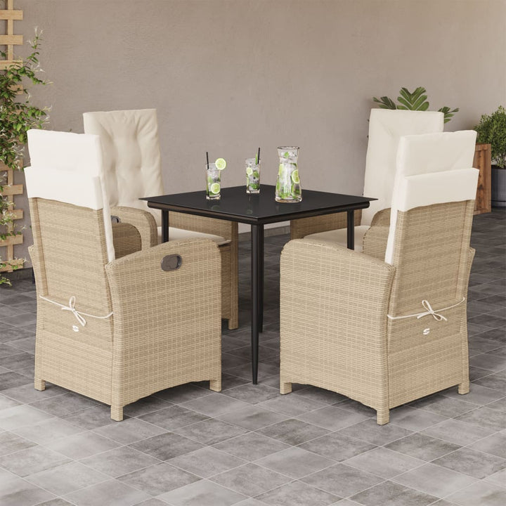 spisebordssæt til haven 5 dele med hynder polyrattan beige