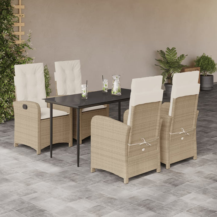 spisebordssæt til haven 5 dele med hynder polyrattan beige