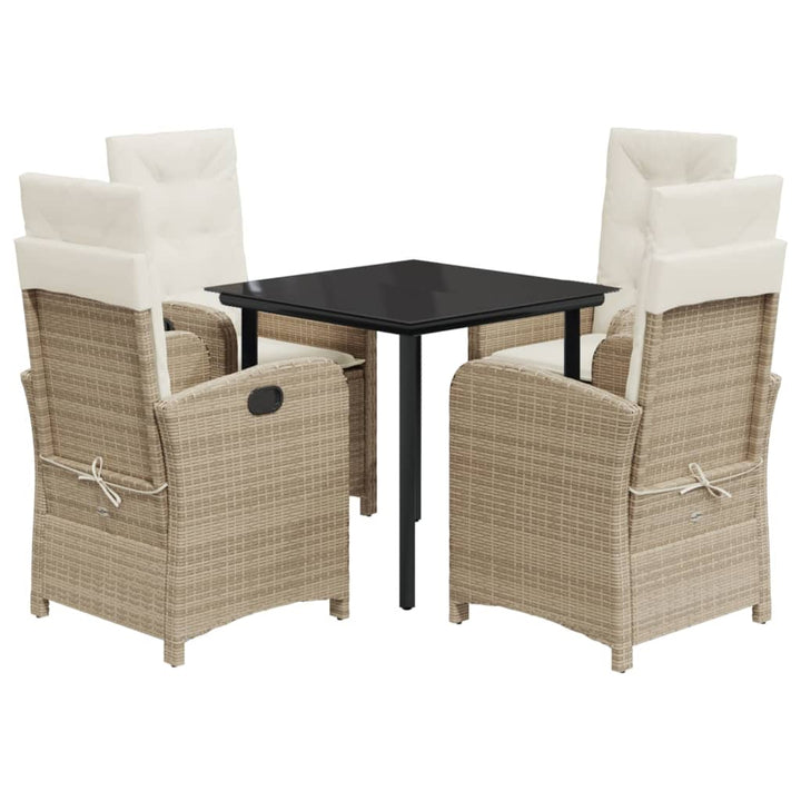 spisebordssæt til haven 5 dele med hynder polyrattan beige