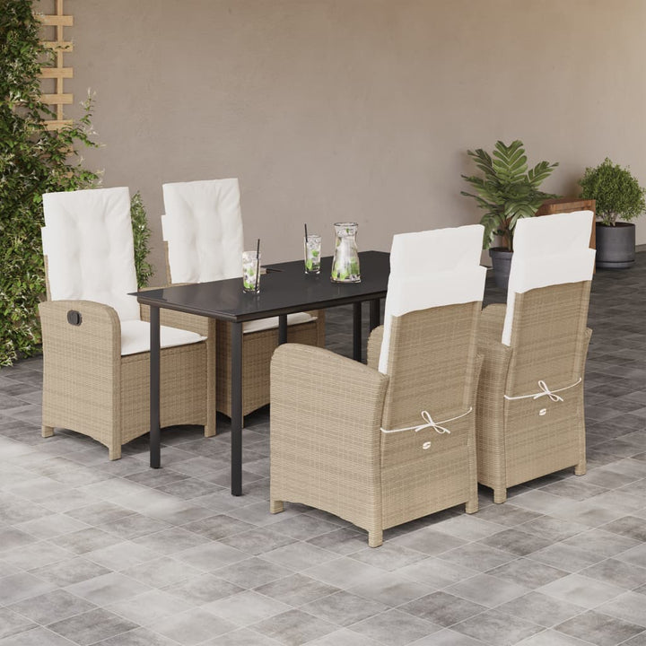 spisebordssæt til haven 5 dele med hynder polyrattan beige