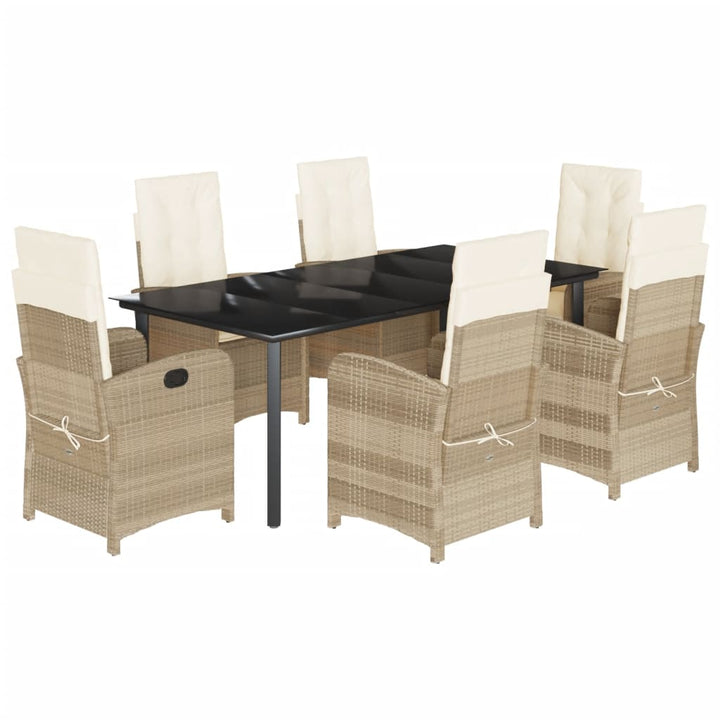 spisebordssæt til haven 7 dele med hynder polyrattan beige