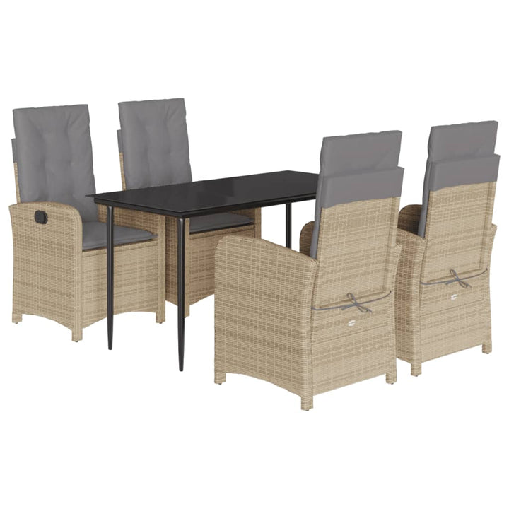 spisebordssæt til haven 5 dele med hynder polyrattan beige