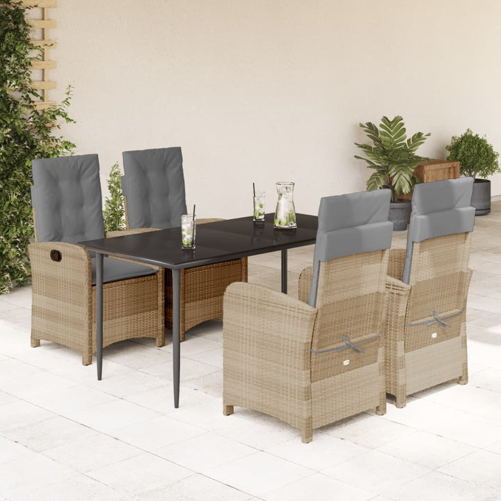 spisebordssæt til haven 5 dele med hynder polyrattan beige