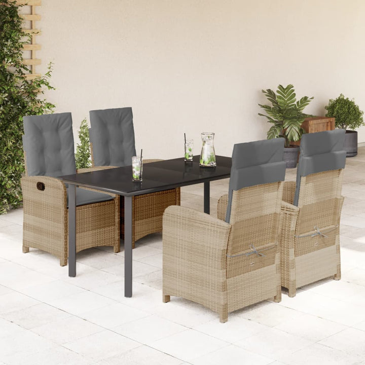 spisebordssæt til haven 5 dele med hynder polyrattan beige
