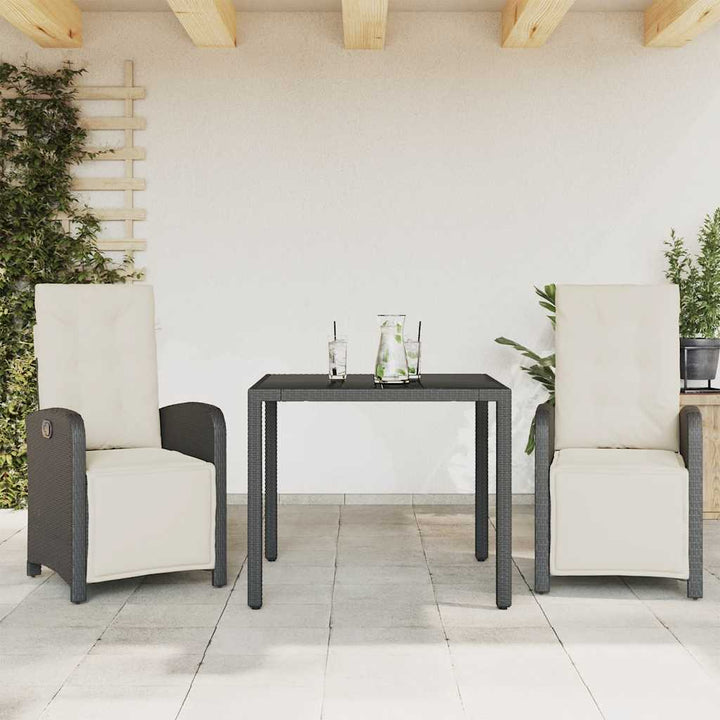 bistrosæt til haven 3 dele med hynder polyrattan sort