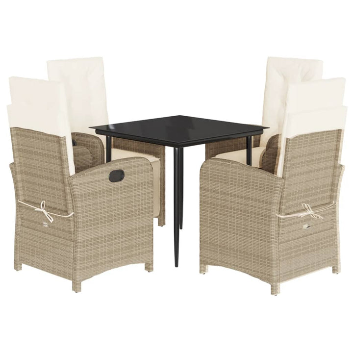 spisebordssæt til haven 5 dele med hynder polyrattan beige