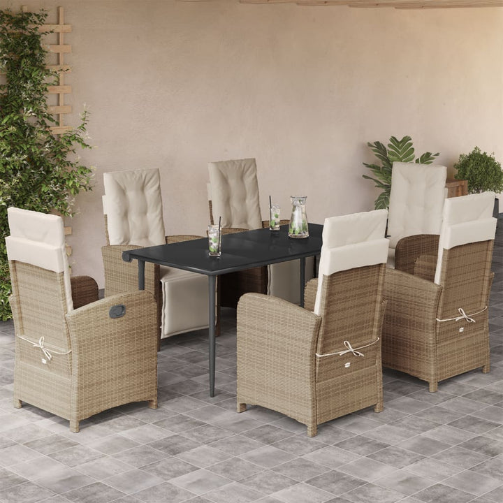 spisebordssæt til haven 7 dele med hynder polyrattan beige