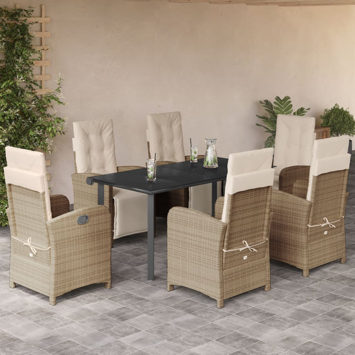 spisebordssæt til haven 7 dele med hynder polyrattan beige