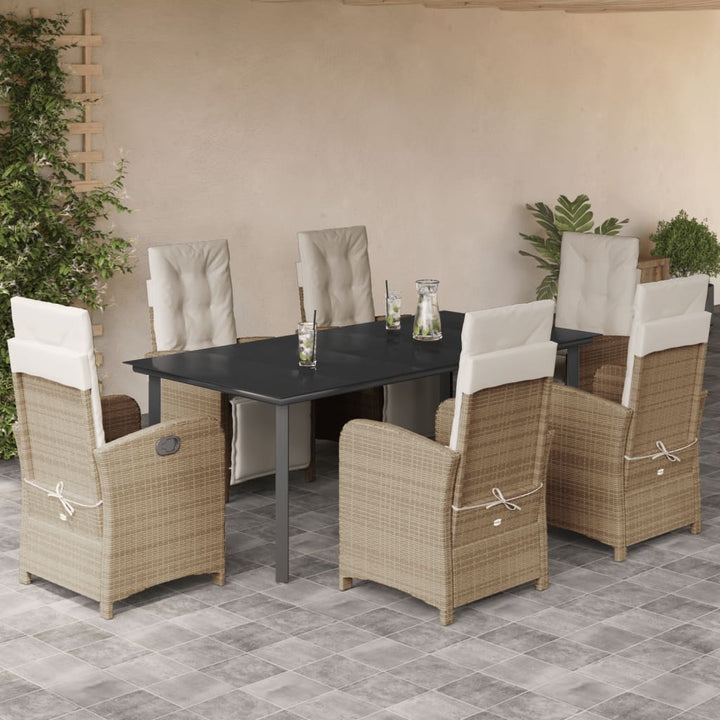spisebordssæt til haven 7 dele med hynder polyrattan beige