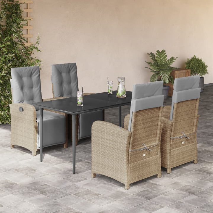 spisebordssæt til haven 5 dele med hynder polyrattan beige