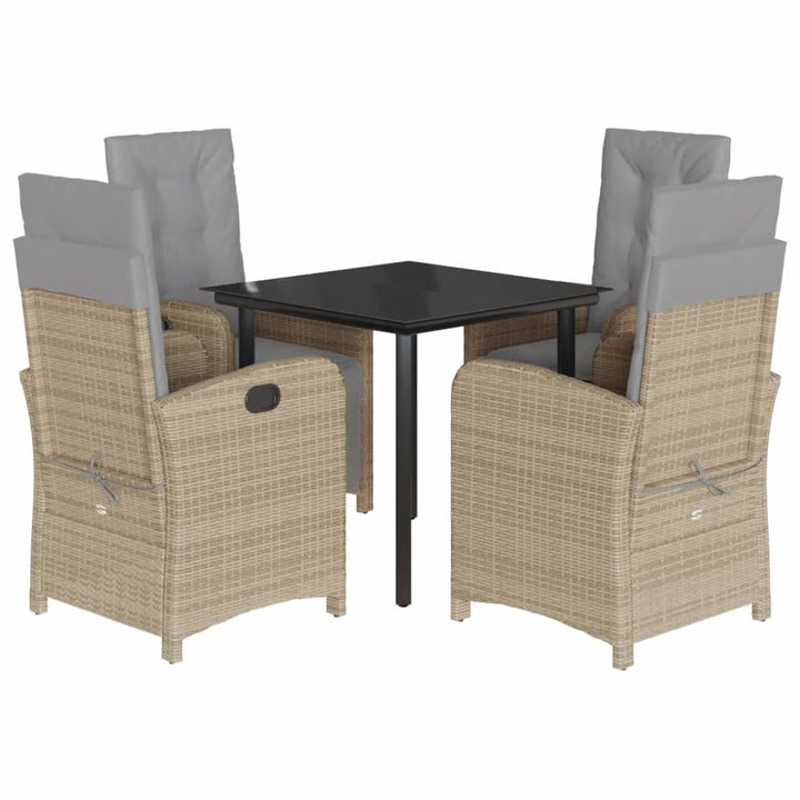 spisebordssæt til haven 5 dele med hynder polyrattan beige