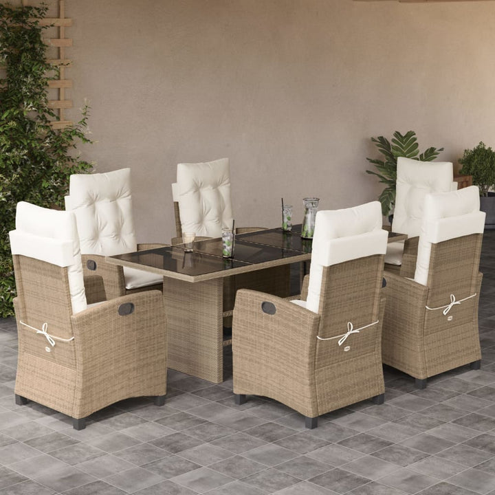 spisebordssæt til haven 7 dele med hynder polyrattan beige