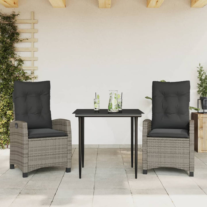 spisebordssæt til haven 3 dele med hynder polyrattan grå