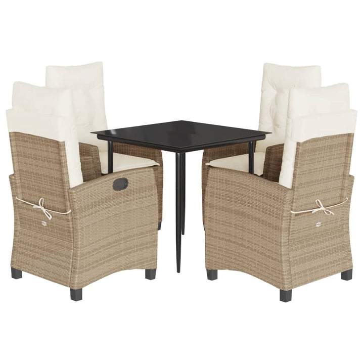 spisebordssæt til haven 5 dele med hynder polyrattan beige