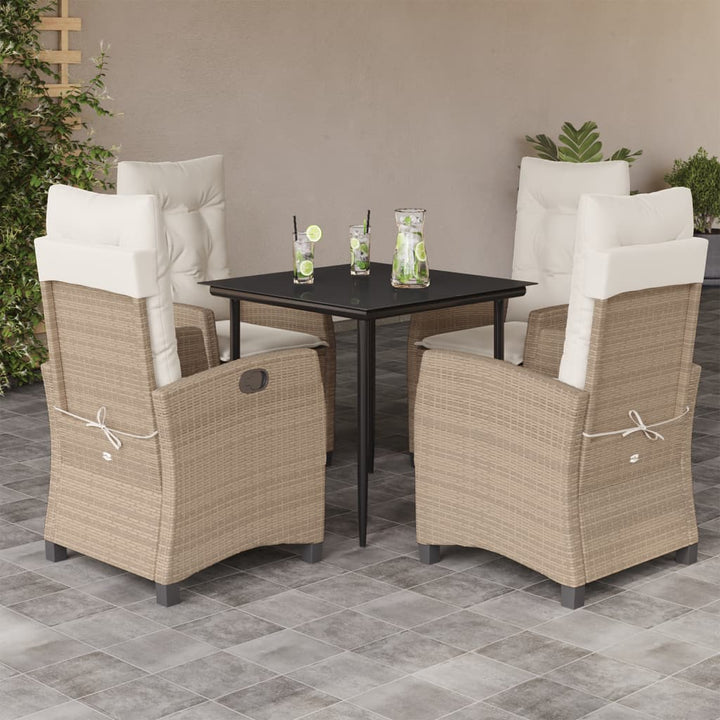 spisebordssæt til haven 5 dele med hynder polyrattan beige