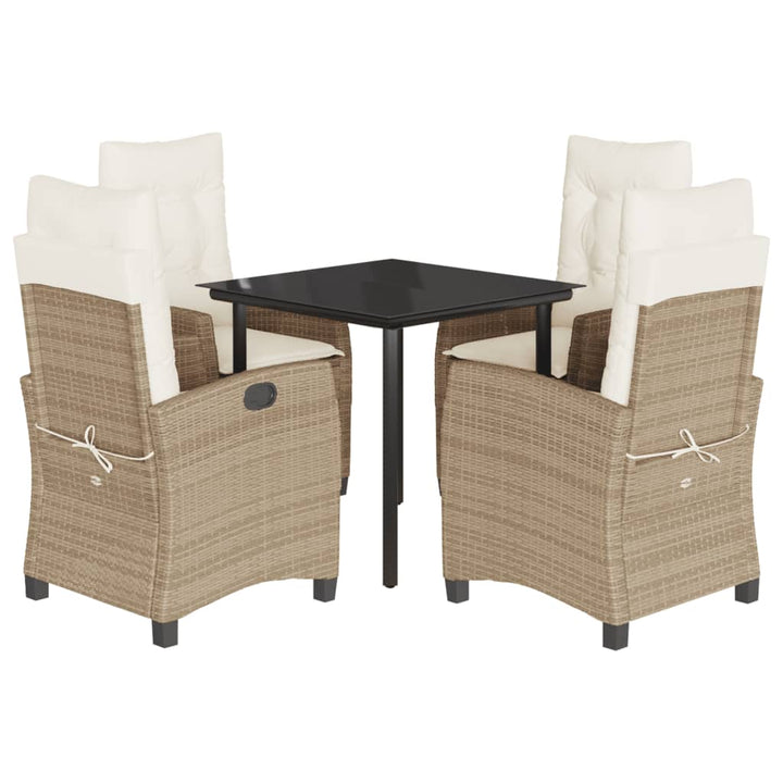 spisebordssæt til haven 5 dele med hynder polyrattan beige