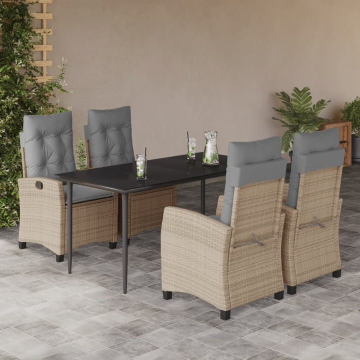 spisebordssæt til haven 5 dele med hynder polyrattan beige