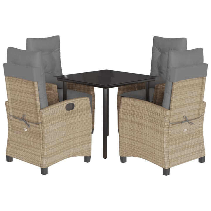 spisebordssæt til haven 5 dele med hynder polyrattan beige