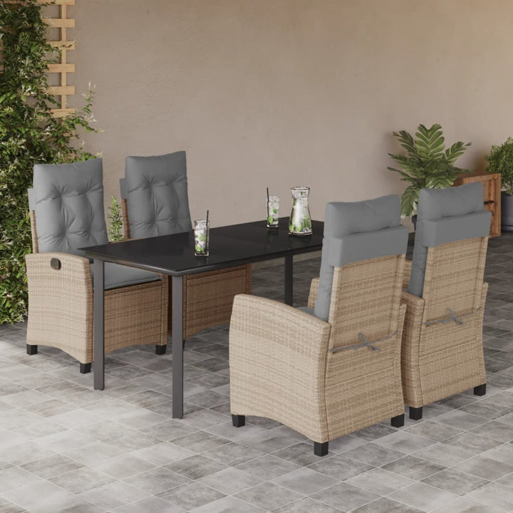 spisebordssæt til haven 5 dele med hynder polyrattan beige