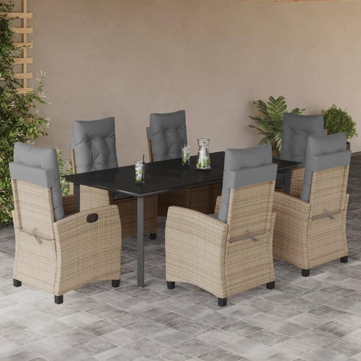 spisebordssæt til haven 7 dele med hynder polyrattan beige