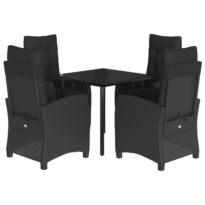 spisebordssæt til haven 5 dele med hynder polyrattan sort