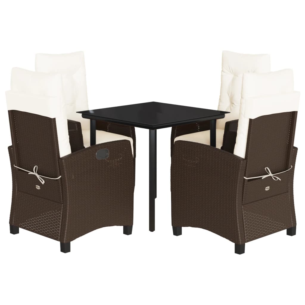spisebordssæt til haven 5 dele med hynder polyrattan brun
