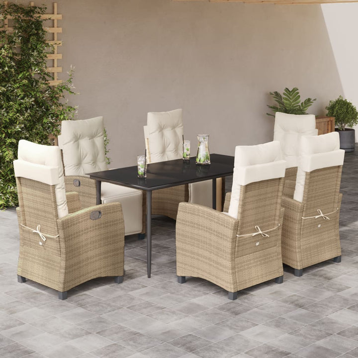spisebordssæt til haven 7 dele med hynder polyrattan beige