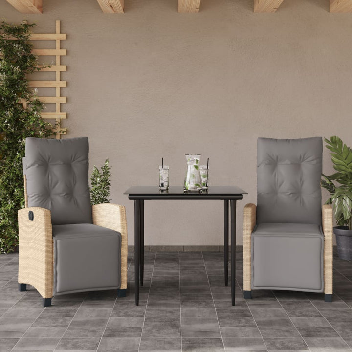 spisebordssæt til haven 3 dele med hynder polyrattan beige