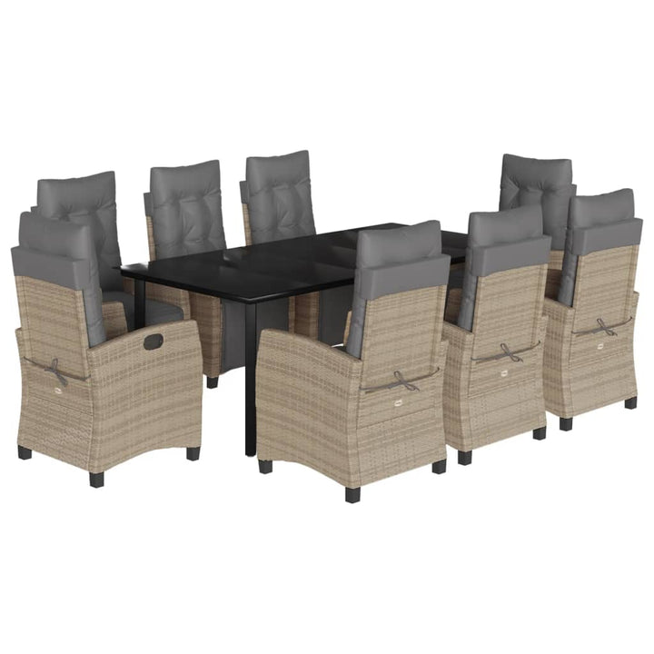 spisebordssæt til haven 9 dele med hynder polyrattan beige