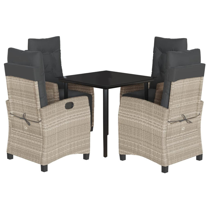 spisebordssæt til haven 5 dele med hynder polyrattan lysegrå