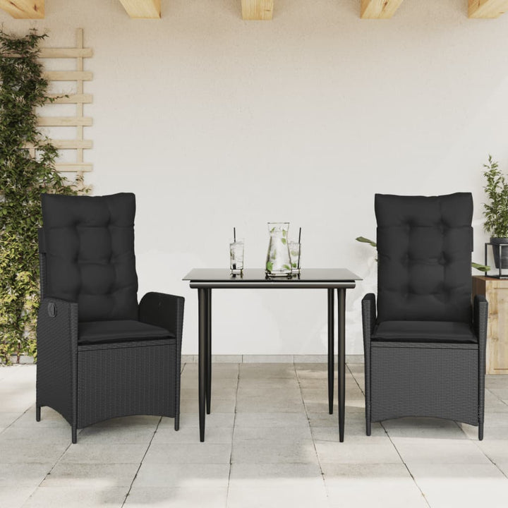 spisebordssæt til haven 3 dele med hynder polyrattan sort
