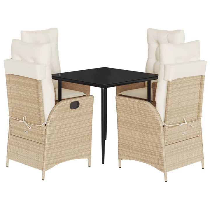 spisebordssæt til haven 5 dele med hynder polyrattan beige