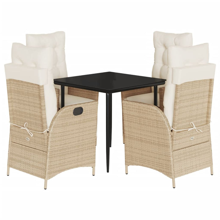 spisebordssæt til haven 5 dele med hynder polyrattan beige