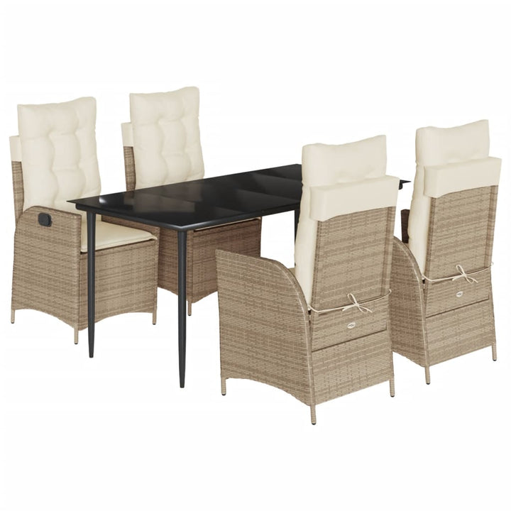 spisebordssæt til haven 5 dele med hynder polyrattan beige
