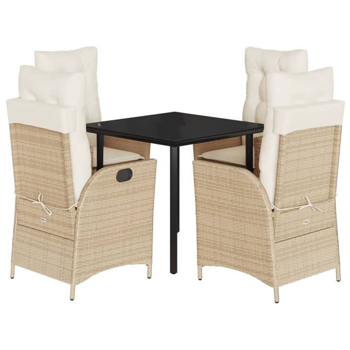 spisebordssæt til haven 5 dele med hynder polyrattan beige